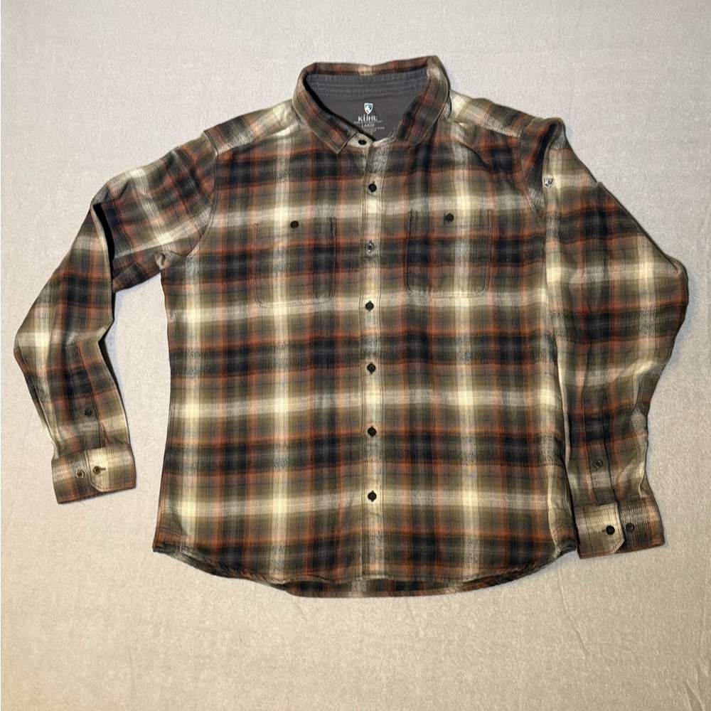 Kuhl The Law Flannel Shirt Mens L Plaid Cotton Tencel Long Sleeve Outdoor